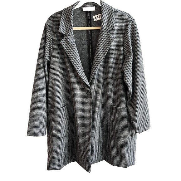 Philosophy Plaid Check Duster Jacket Coat Size 1X XL Gray Black Classic Long - Picture 1 of 6